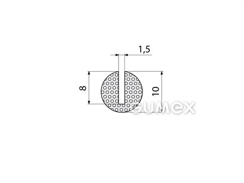 Pryžový mikroporézní profil kruhový, průměr 10mm, drážka 1,5mm, hustota 500kg/m3, EPDM, -30°C/+80°C, černý